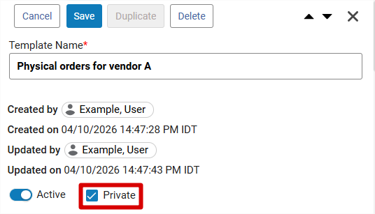 Set PO Line template as private.
